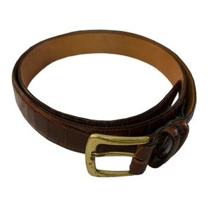 Brighton Croc Embossed Brown Leather Belt Size:44 Brass Buckle